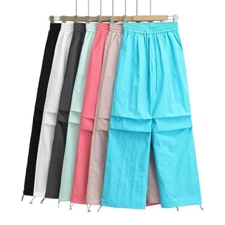 Drawstring Waist Plain Wide Leg Parachute Pants