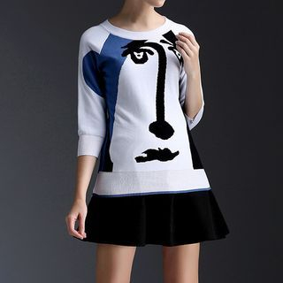 Kotiro 3/4-Sleeve Pattern Sweater / + A-Line Skirt
