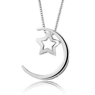 BELEC White Gold Plated 925 Sterling Silver Star and Moon Pendant with 45cm Necklace