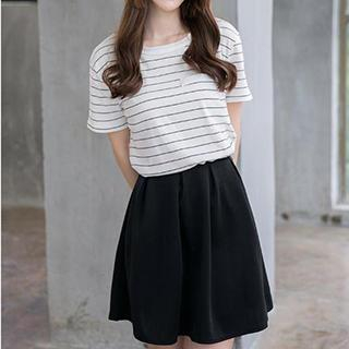Hamoon Set: Striped Knit Top + A-Line Skirt