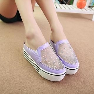 Chryse Rhinestone Lace Slips-Ons