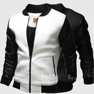 Bay Go Mall Faux Leather Sleeve Zip Jacket