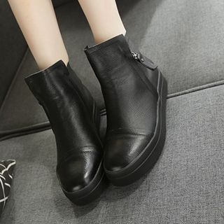Monde Genuine Leather Hidden Wedge Short Boots