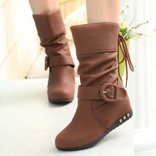 Cinde Shoes Buckled Studded Scrunched Boots