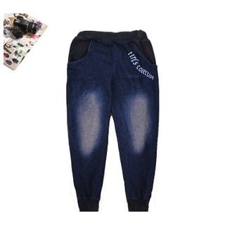 Cute Colors Panda Appliqu  Denim Panel Capri Pants