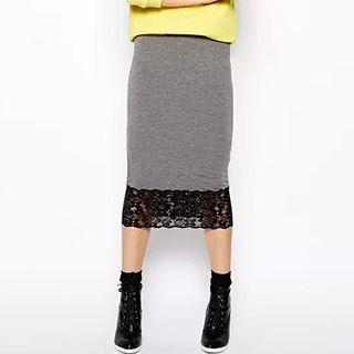 Chicsense Lace-Panel Midi Skirt