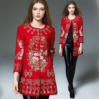 Y:Q Chinese-Embroidered Wool Coat