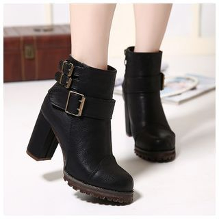 Anran Strapped Block Heel Short Boots