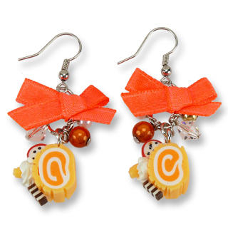 Sweet & Co. Neon Orange Swiss Roll Ribbon Earrings
