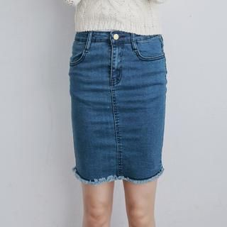 Tokyo Fashion Fray-Hem Denim Skirt