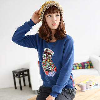 59 Seconds Owl-Print Zip-Side Pullover Blue - One Size