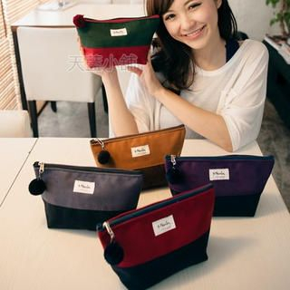 Genuine Leather Color-Block Pouch