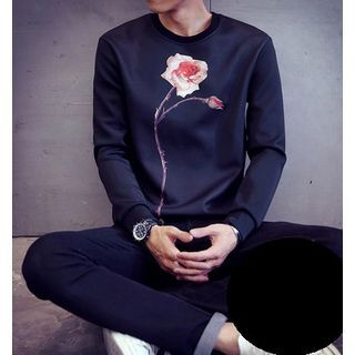 Fisen Floral Print Fleece-lined Long-Sleeve T-shirt
