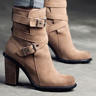 MIAOLV Genuine Suede Belted Short Boots