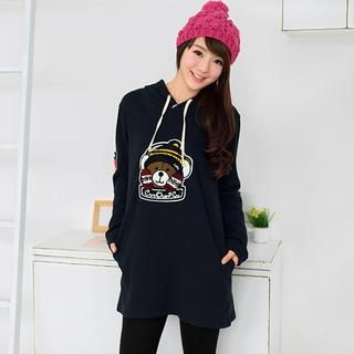 59 Seconds Bear Appliqu  Hooded Pullover Black - One Size