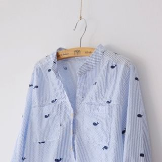 Bonbon Whale Print Tab-Sleeve Shirt