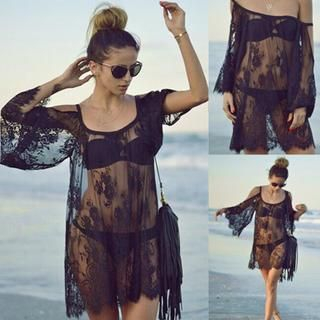 Clair Fashion Long Sleeved Lace Panel Cover-up