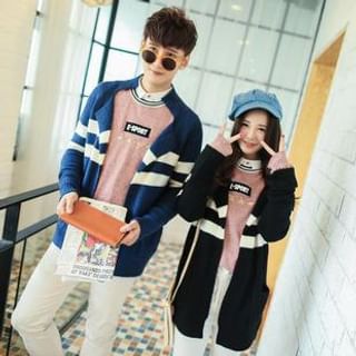 Simpair Couples Color Mixed Striped Long Sweater