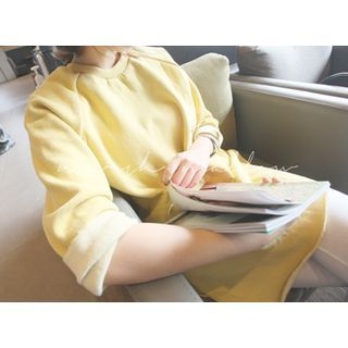 MARSHMALLOW 3/4-Sleeve Slit-Hem Pullover Dress