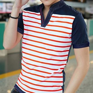 Hyung Striped Panel Short-Sleeve Top