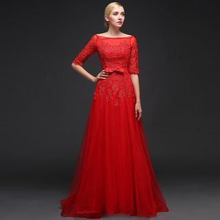 Royal Style Lace A-Line Evening Gown