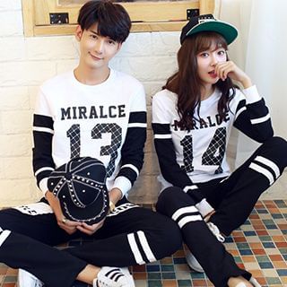 Azure Couple Contrast Number Pullover