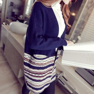 anzoveve Open Front Patterned Knit Long Jacket