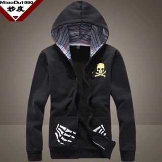 Bay Go Mall Hooded Skull Print Zip Jacket