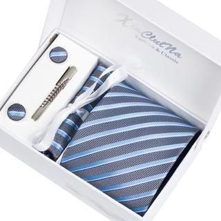Xin Club Striped Neck Tie Gift Set Blue - One Size