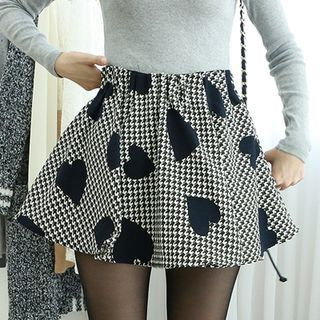 Dodostyle Heart Print Band-Waist A-Line Culottes