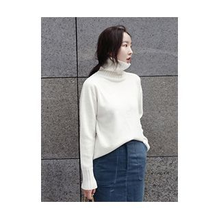maybe-baby Turtle-Neck Wool Blend Knit Top