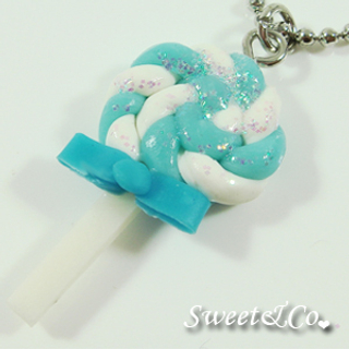 Sweet & Co. Sweet Blue Candy Lollipop Glitter Necklace