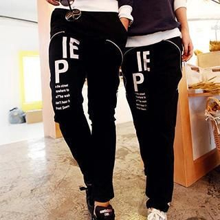 Lovebirds Zipped Lettering Couple Tapered Pants