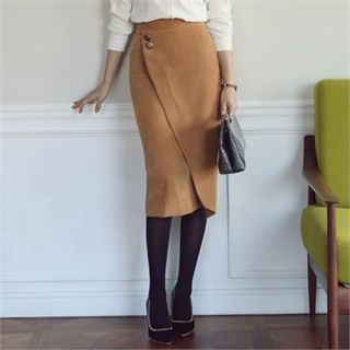 ode' Button-Front Faux-Suede Pencil Skirt