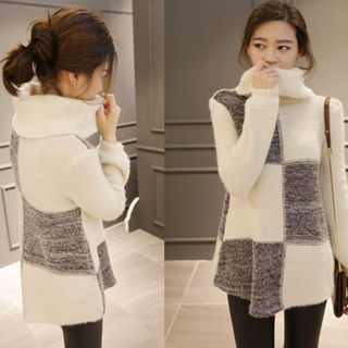 NIPONJJUYA Color-Block Wool Blend Knit Top