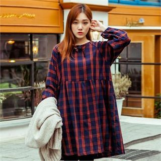 TISVIN Bow-Accent Checked Shift Dress