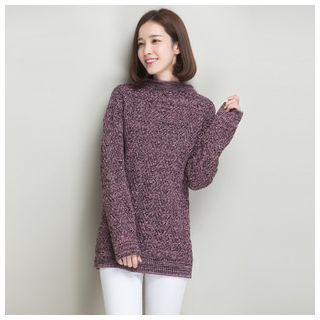 Mistee Mock-Neck Melange Long Knit Sweater