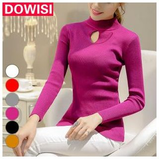 Dowisi Keyhole Front Mock Neck Knit Top