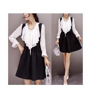 Camellia Long-Sleeve Frilled Dress