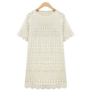 FURIFS Short-Sleeve Lace Panel Blouse