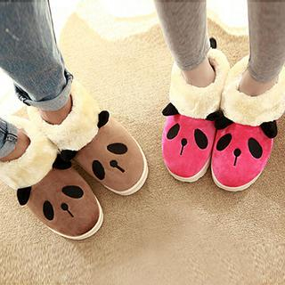 SouthBay Shoes Panda Faux-Fur Trim Couple Slippers