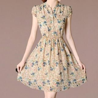 Fashion Street Short-Sleeve Floral Print A-Line Dress