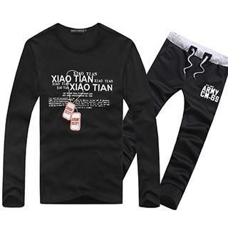 maxhomme Set: Lettering Print Pullover + Lettering Sweatpants