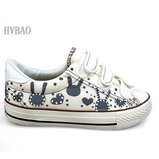 HVBAO Rabbit & Heart Print Velcro Canvas Sneakers