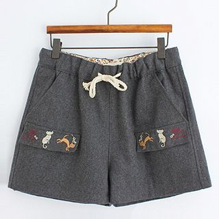 ninna nanna Embroidered Cat Woolen Shorts