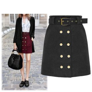 Coronini Buttoned A-Line Skirt with Belt