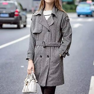BOHIN Plaid Double-Breasted Trench Coat