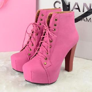 Fashion Street Lace-Up Chunky Heel Platform Ankle Boots