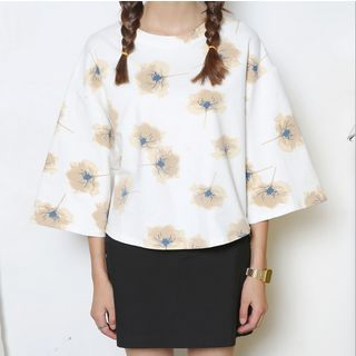 SUYISODA Bell Sleeve Floral Print Top