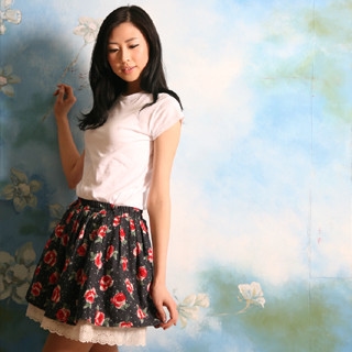 Eyelet Lace Trim Floral Skirt